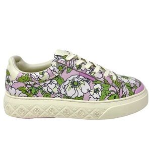 Tory Burch Ladybug Leather Sneaker, Purple Bold Flowers Oyster
